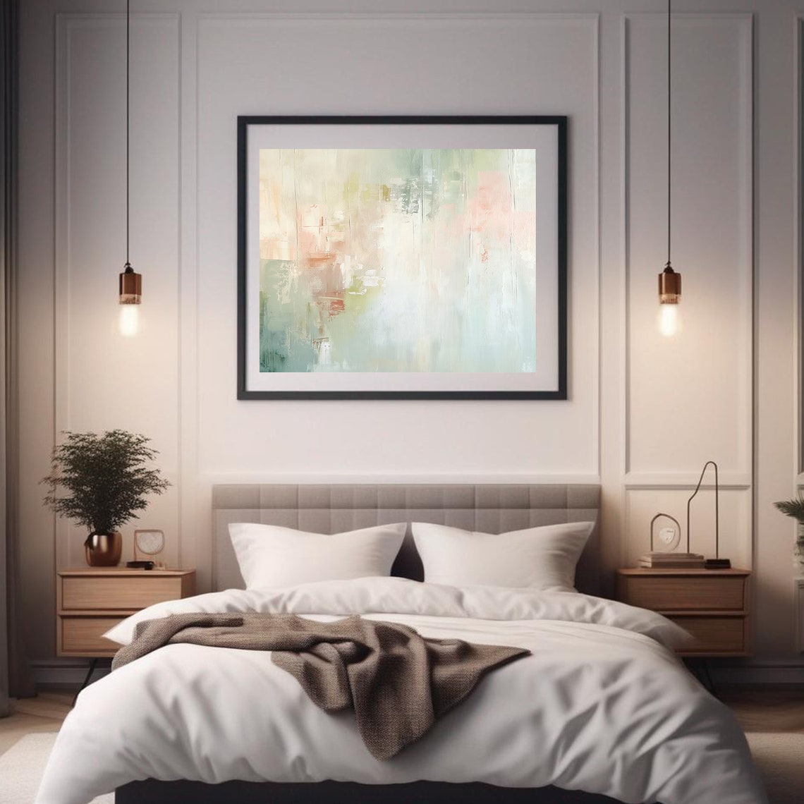Calm Sage Green Blush Abstract Landscape Soft Modern Art Poster - Image 2