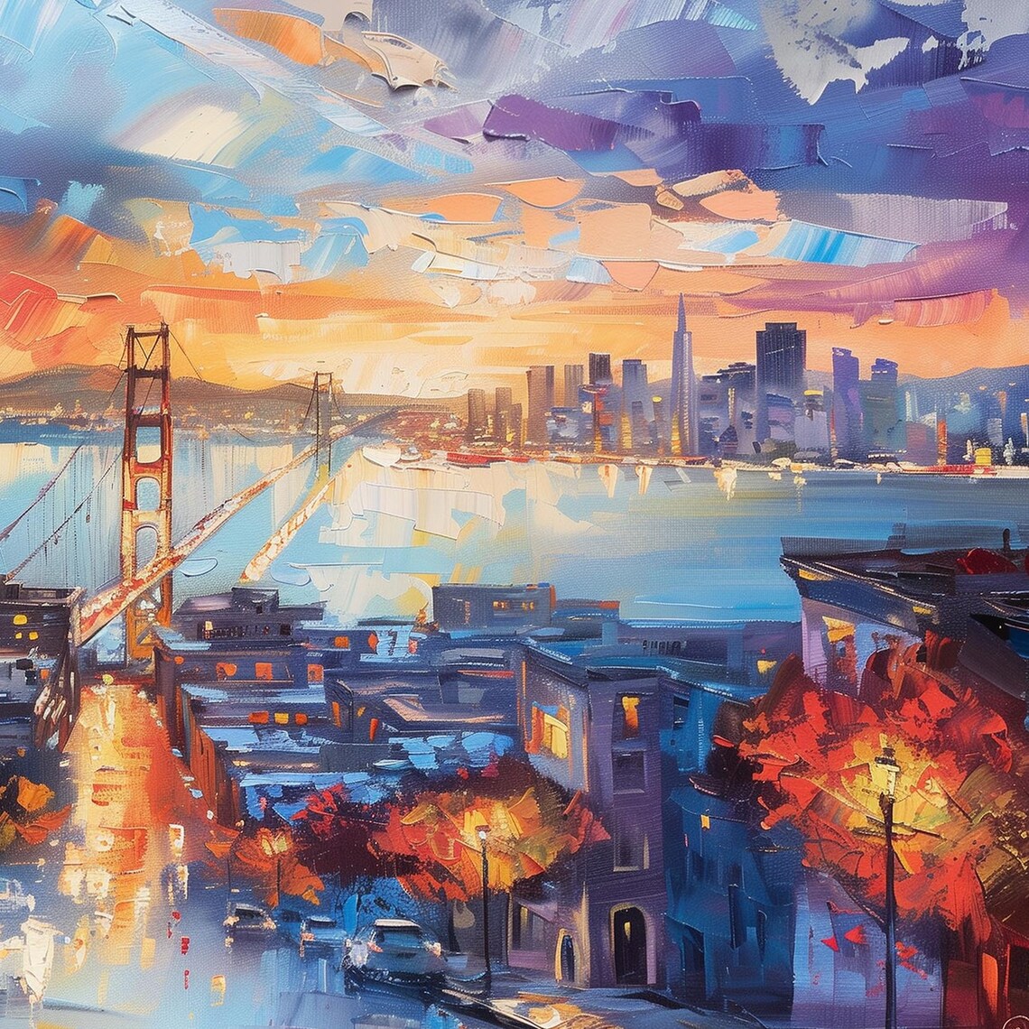 San Francisco Golden Gate Bridge Sunset Street Cityscape Poster - Image 6
