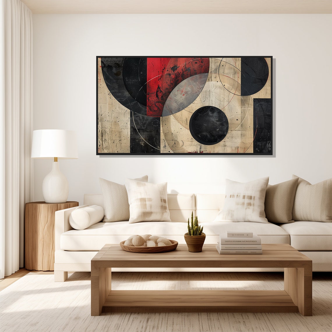Geometric Circles Abstract Painting Bold Red Black Orbit Modern Poster - Image 5