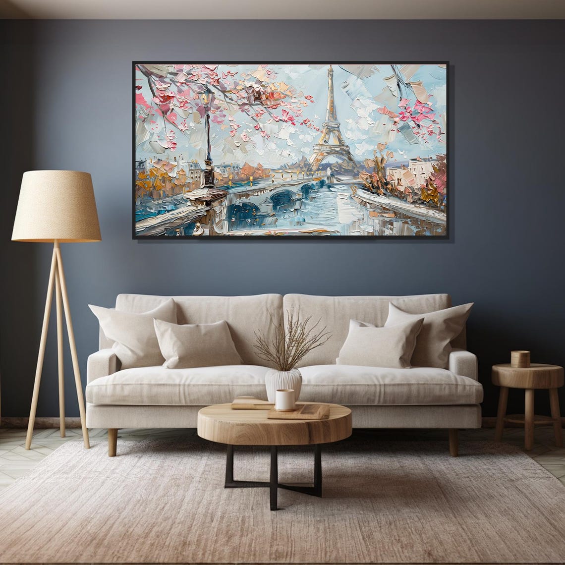 Paris Eiffel Tower Spring Blossoms Seine Riverside Travel Poster - Image 4