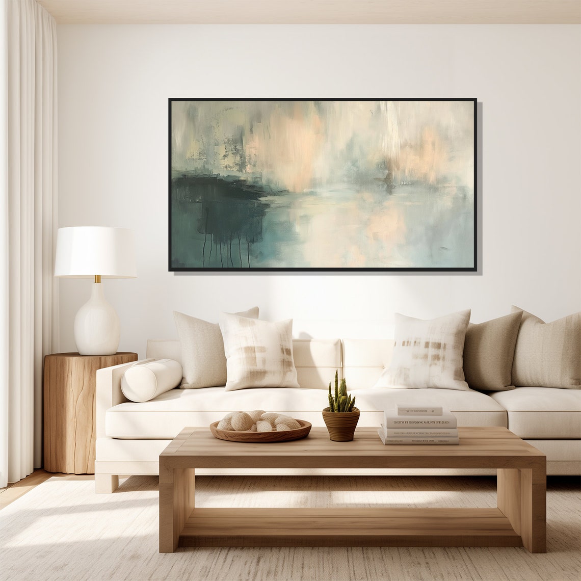 Soft Sage Blush Abstract Water Reflection Minimalist Art Print Poster - Image 5