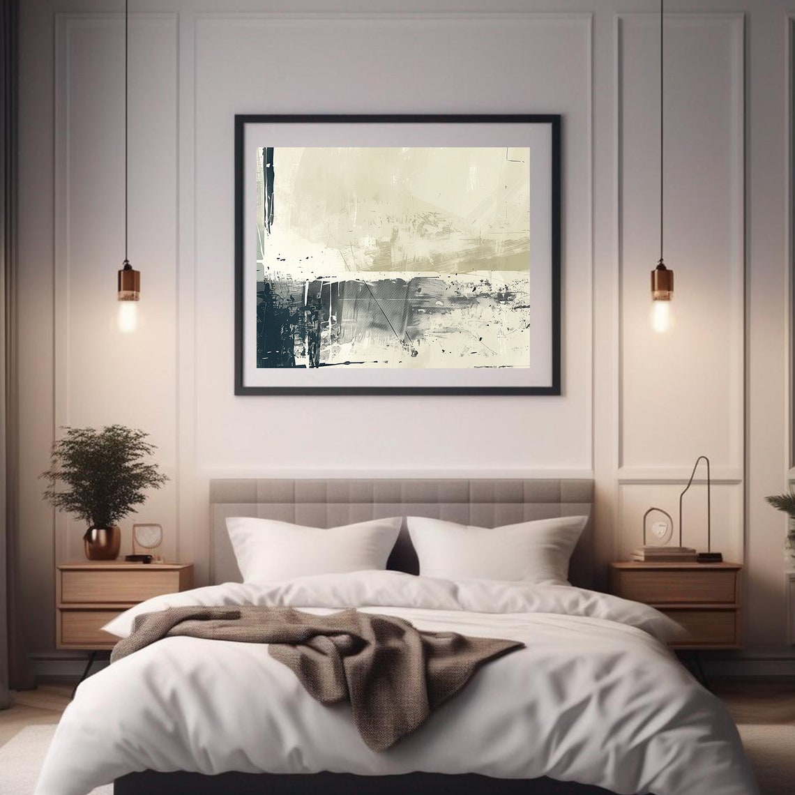 Tonal Grey Abstract Landscape Charcoal Beige Modern Art Wall Art Print - Image 2