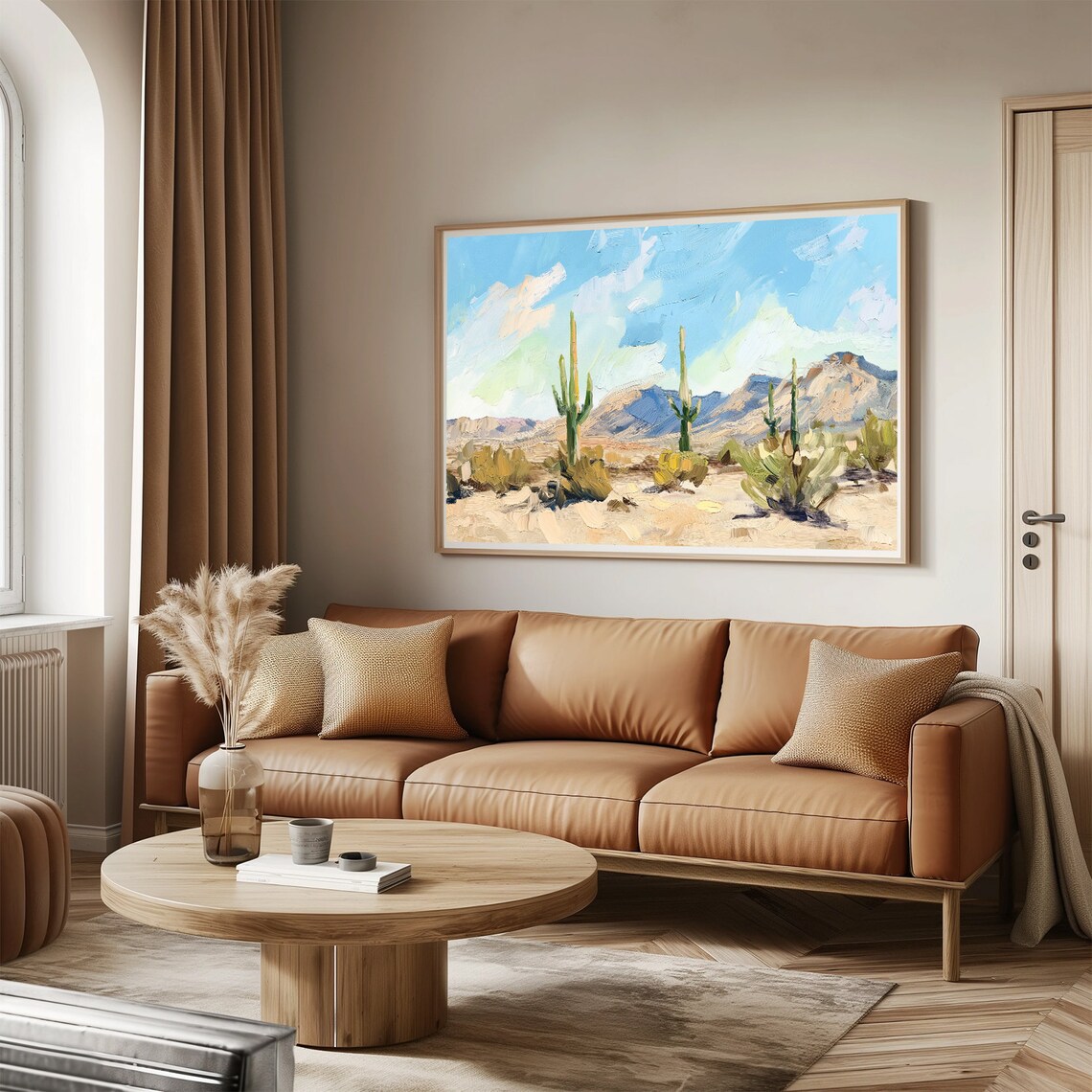 Bright Desert Saguaro Cacti Vivid Blue Sky Mountain Landscape Wall Art - Image 3