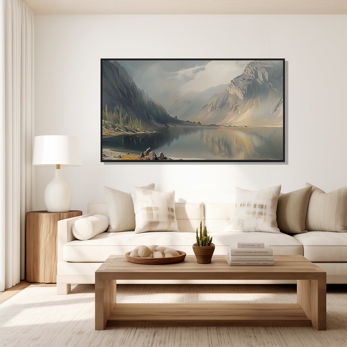 Vintage Mountain Lake Oil Painting Wall Art Print Frame Tv Art Tv - Image 5