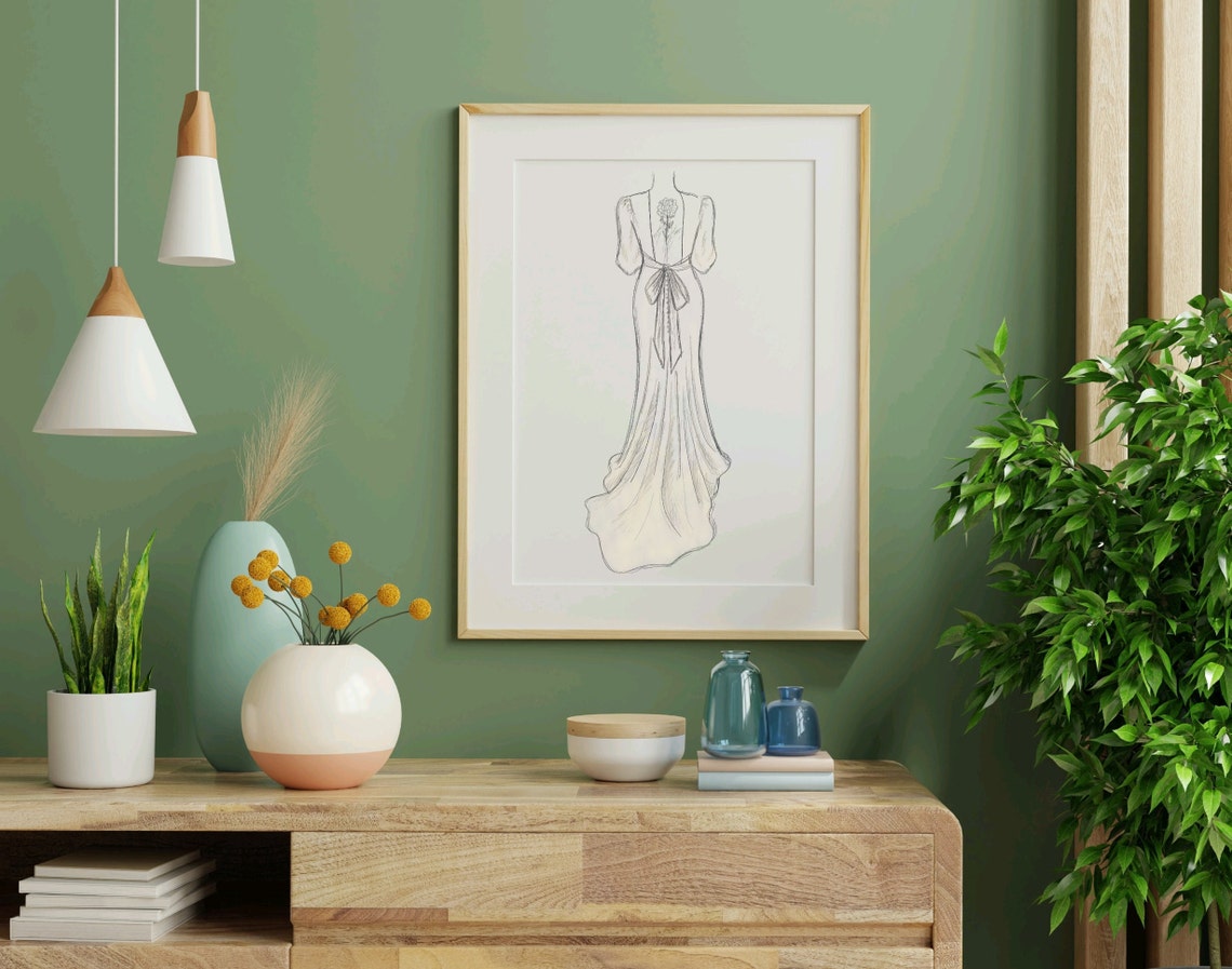 Custom Wedding Dress Sketch Bridal Gown Design Wall Art Customizable Gift Bride Shower For Her