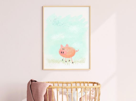Farm Prints Boys Room Pig Wall Art Nursery Deco Sketch Animal Theme Decor Baby