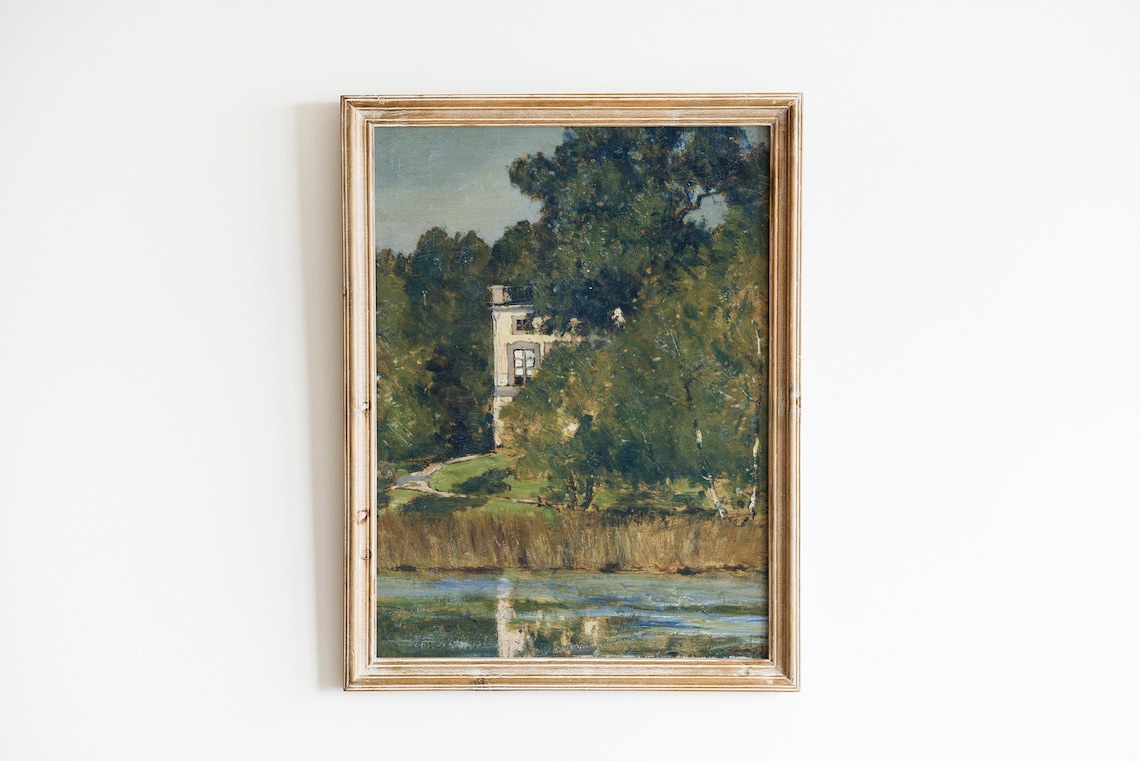 Italian Landscape Oil Painting, Cottage Core Countryside