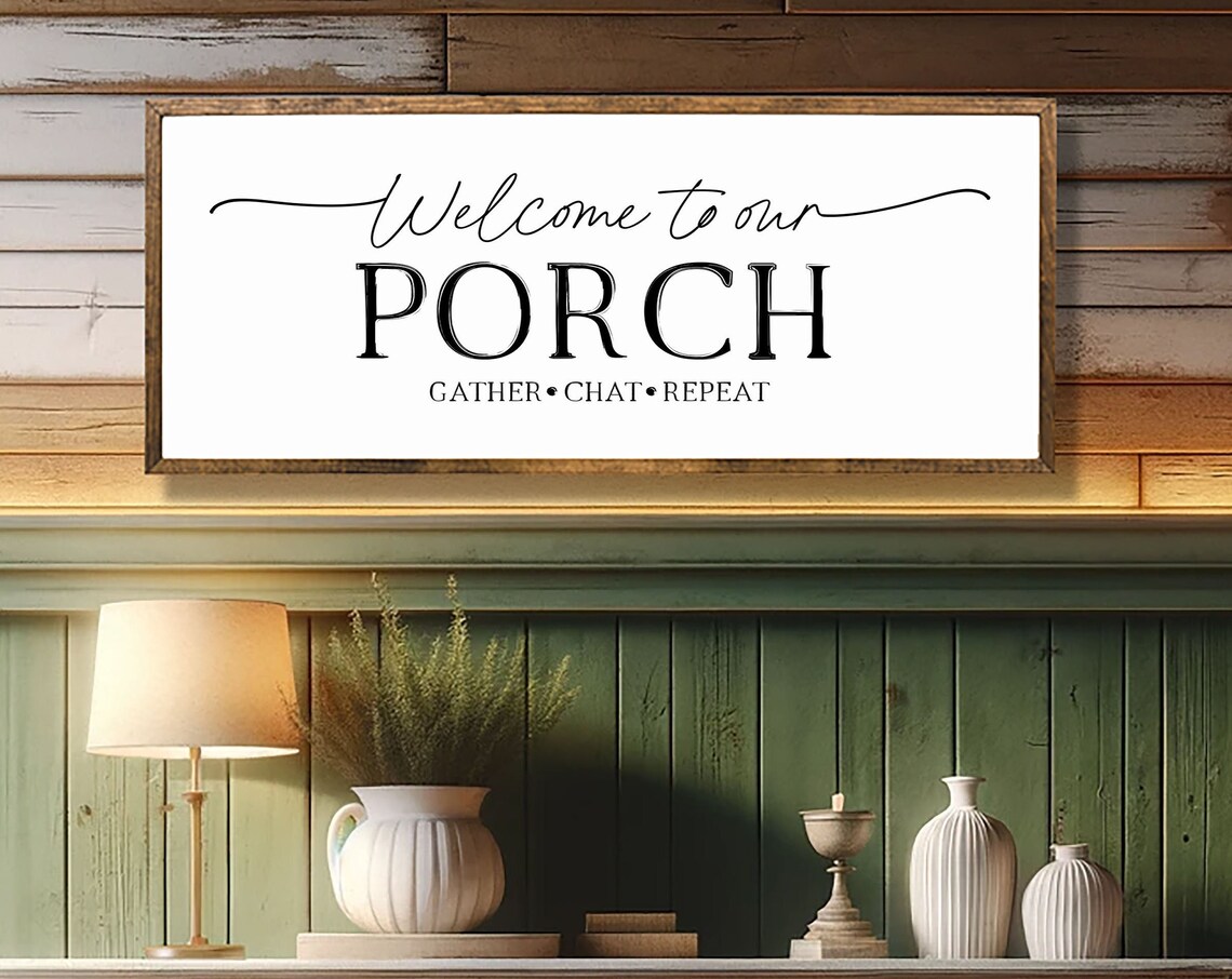 Welcome Porch Sign, Gather Chat Repeat Farmhouse Poster