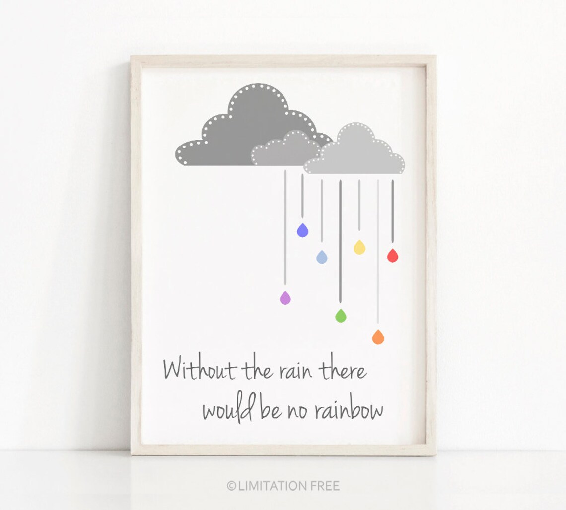 Nursery Clouds and Rainbow Art Print, Gray Nursery