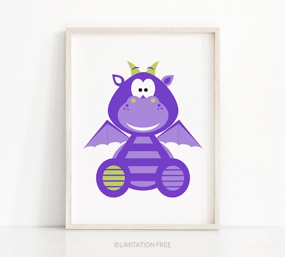 Purple Nursery Print Kids Wall Art Print Kids Room Decor Boys Wall Art Baby Boy Nursery Print Dragon Kids Print Nursery Art