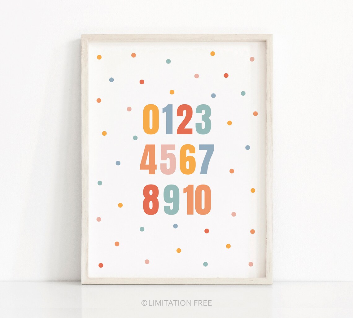 Numbers 1 To 10 Print Bright Kids Nursery Playroom Wall Art Poster