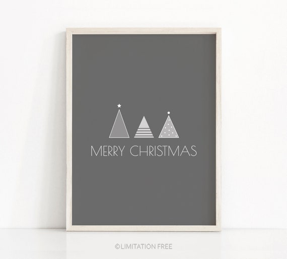 Christmas Print Art, Grey Holiday Wall Art Print