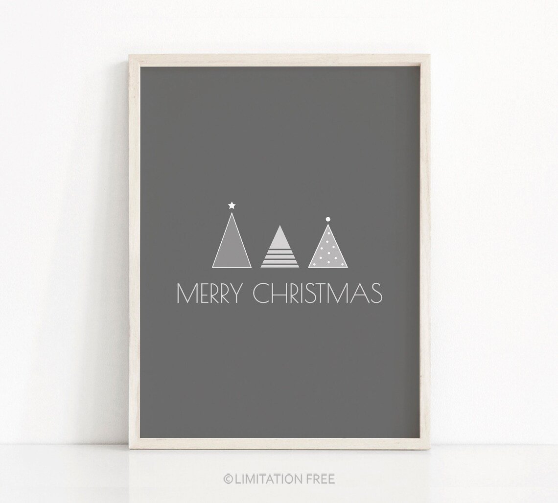 Christmas Print Art, Grey Holiday Wall Art Print