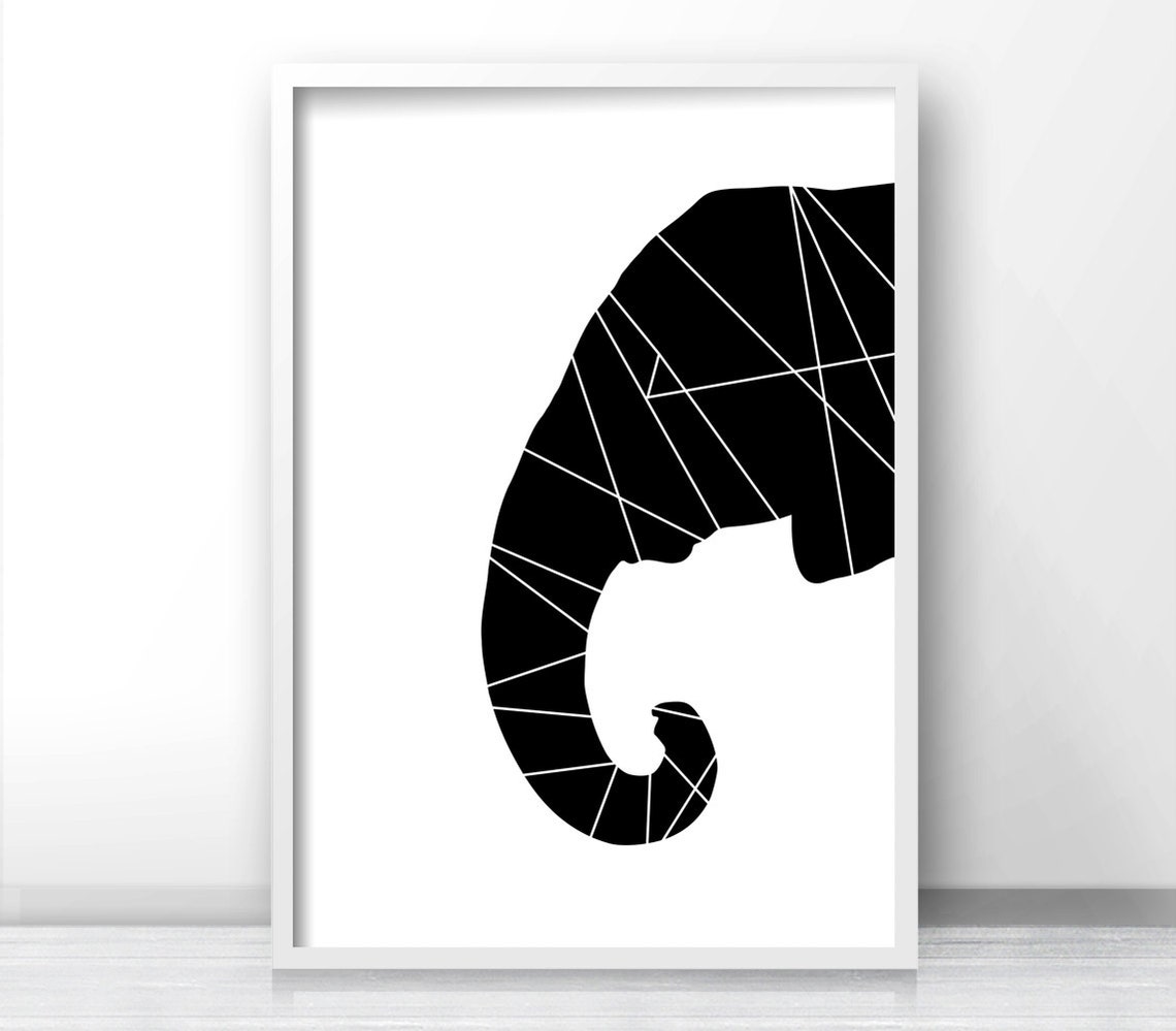Geometric Black And White Elephant Head Silhouette Modern Wall Art - Image 3