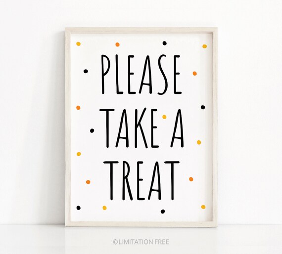 Please Take A Treat Halloween Candy Table Door Sign Confetti Print