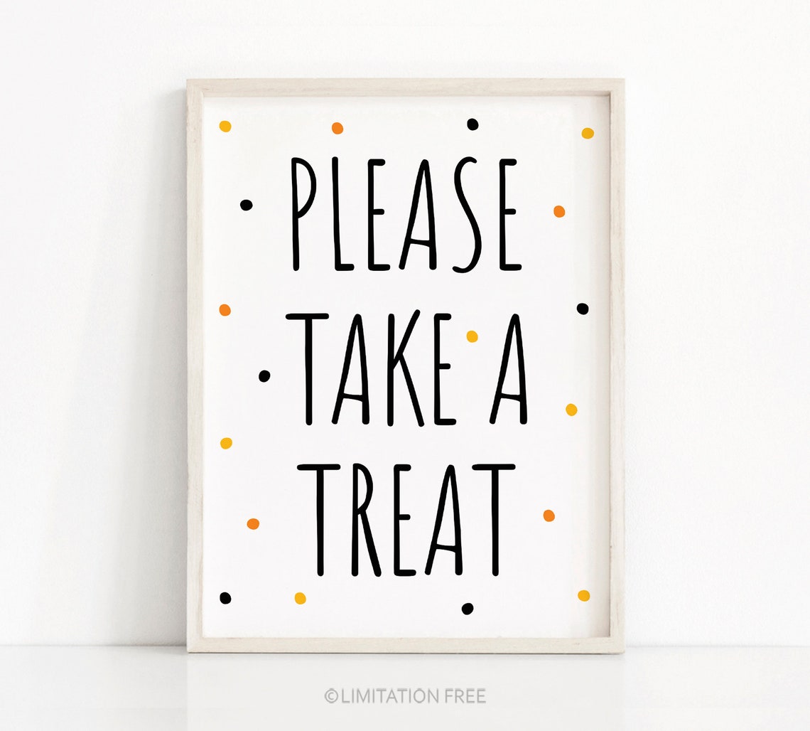 Please Take A Treat Halloween Candy Table Door Sign Confetti Print