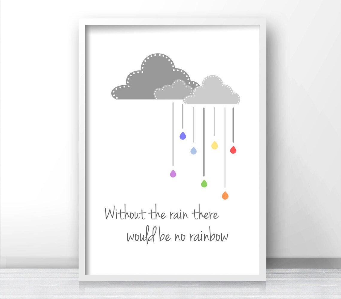 Nursery Clouds and Rainbow Art Print, Gray Nursery - Image 3
