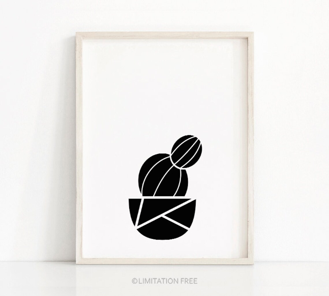 Cactus Minimalist Art Print, Modern Black And White