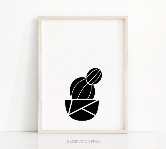 Cactus Minimalist Art Print, Modern Black And White
