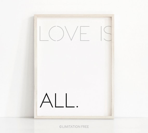 Love Is All Minimalist Two Tone Typography Romantic Quote Wall Art Poster