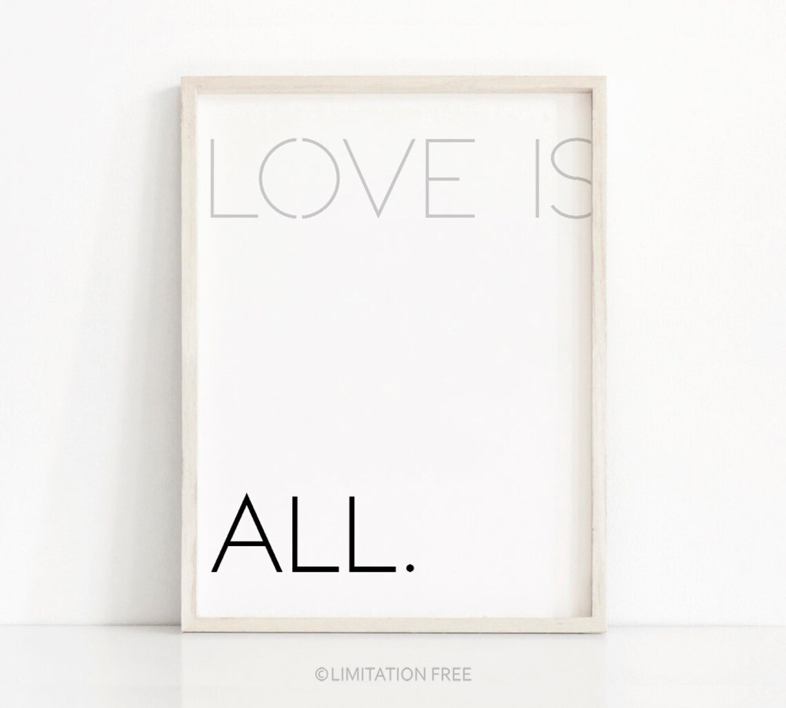 Love Is All Minimalist Two Tone Typography Romantic Quote Wall Art Poster