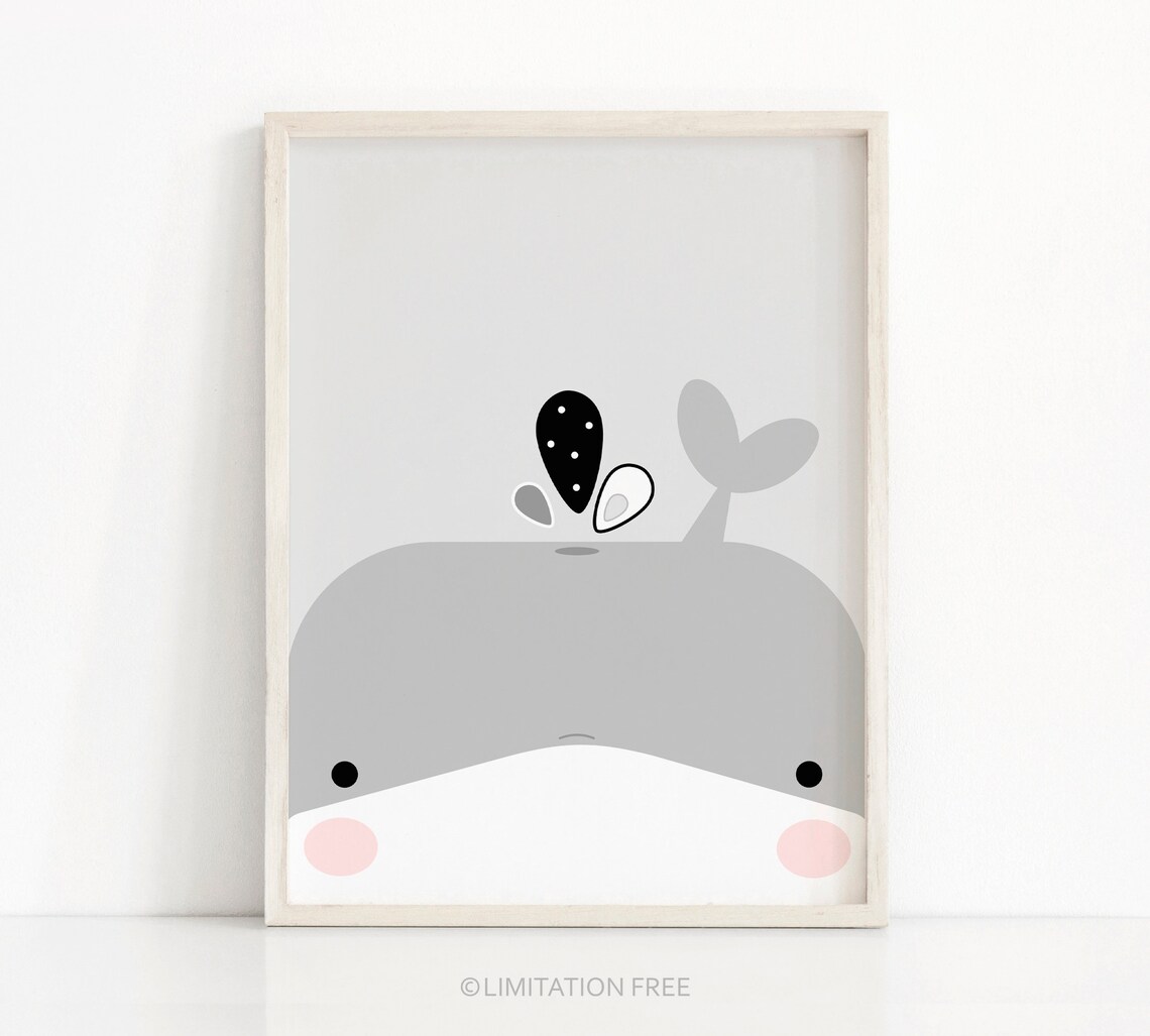 Whale Nursery Wall Art Print, Ocean Animal Decor