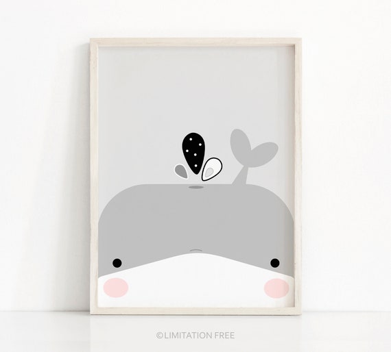 Whale Nursery Wall Art Print, Ocean Animal Decor