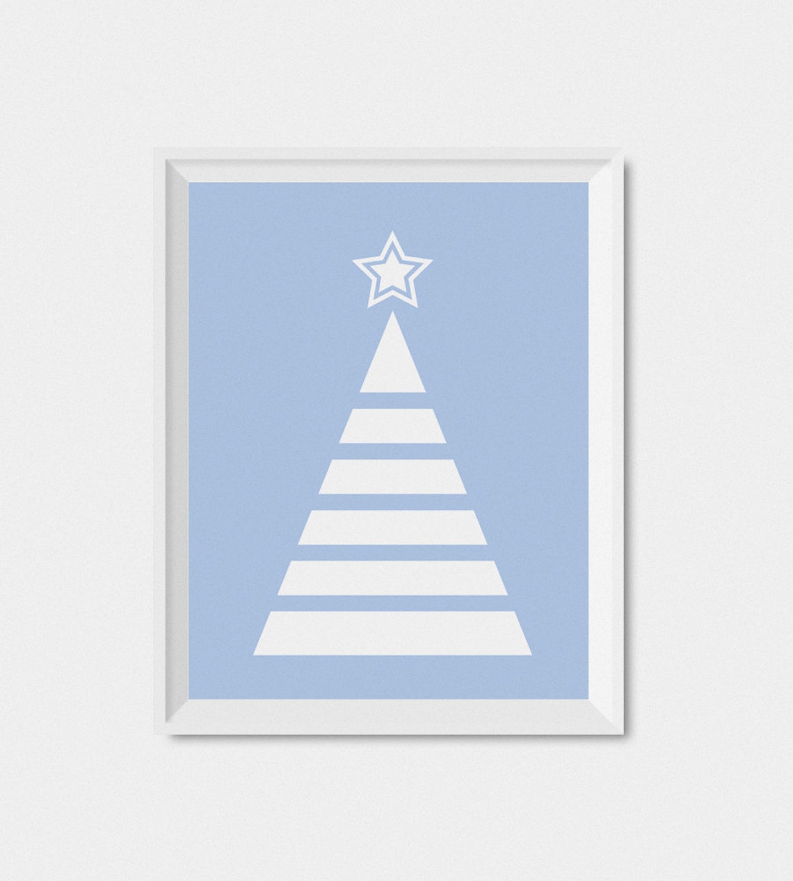 Blue Geometric Striped Christmas Tree With White Star Holiday Print - Image 2
