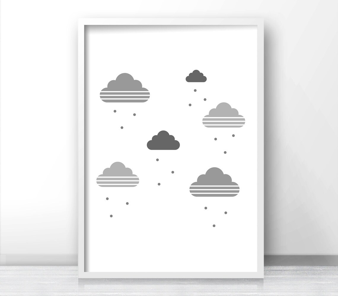 Cloud Nursery Art Print, Gender Neutral Gray Decor - Image 3