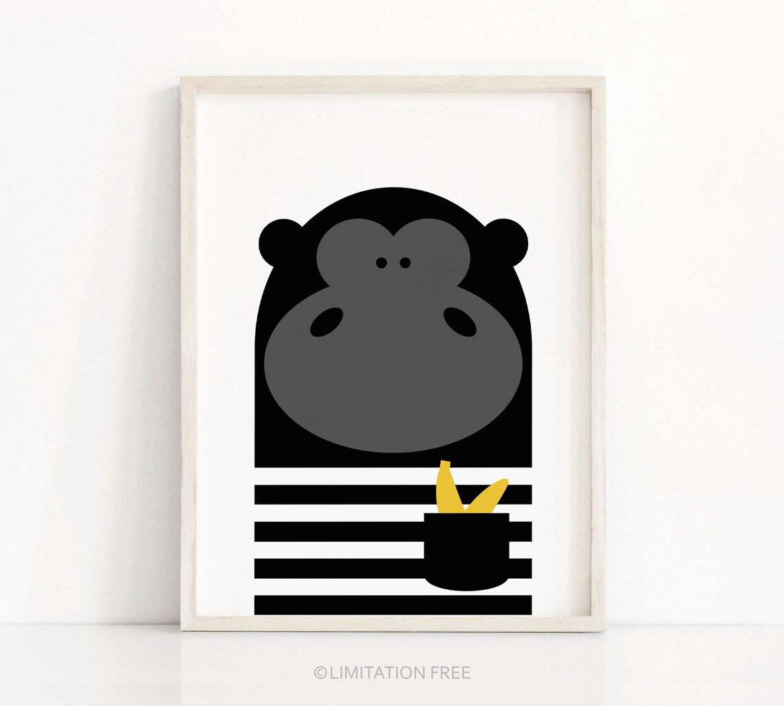 Gorilla Nursery Art Print, Modern Kids Wall Decor