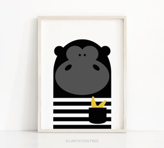 Gorilla Nursery Art Print, Modern Kids Wall Decor