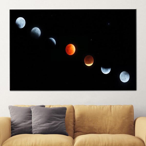 Space Canvas Decor Baby Gift Personalized Black Room Art Moon Phases View Housewarming