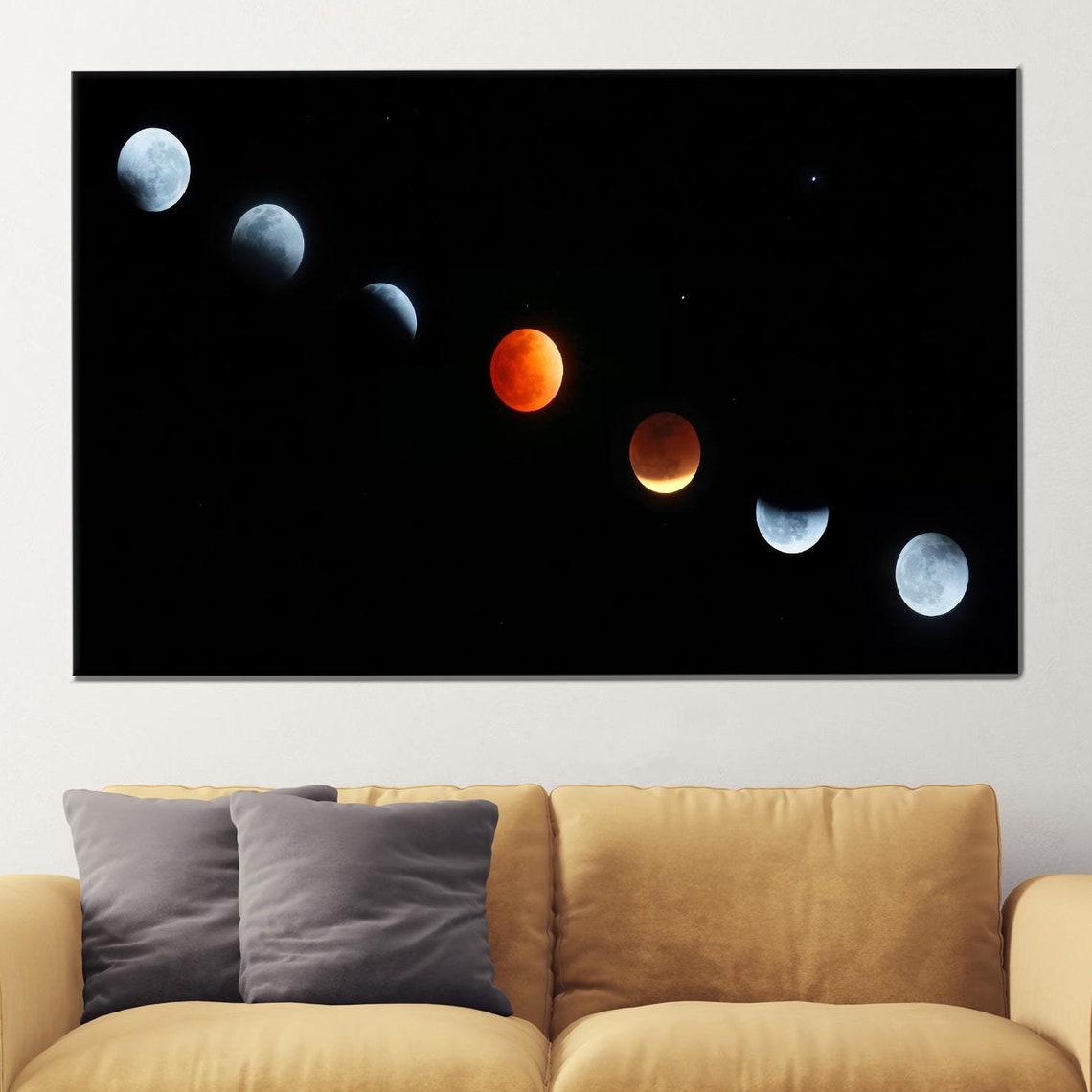 Space Canvas Decor Baby Gift Personalized Black Room Art Moon Phases View Housewarming