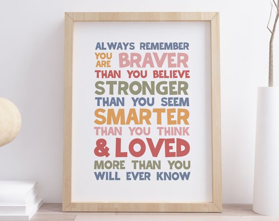 Always Remember You Are Braver Stronger Smarter Loved Kids Poster