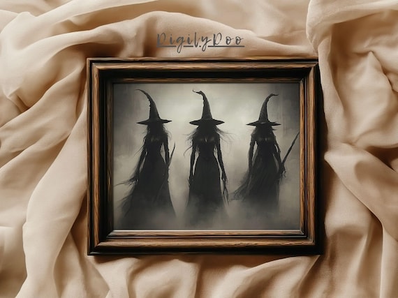 Three Witches Misty Forest Dark Gothic Halloween Decor Art Poster