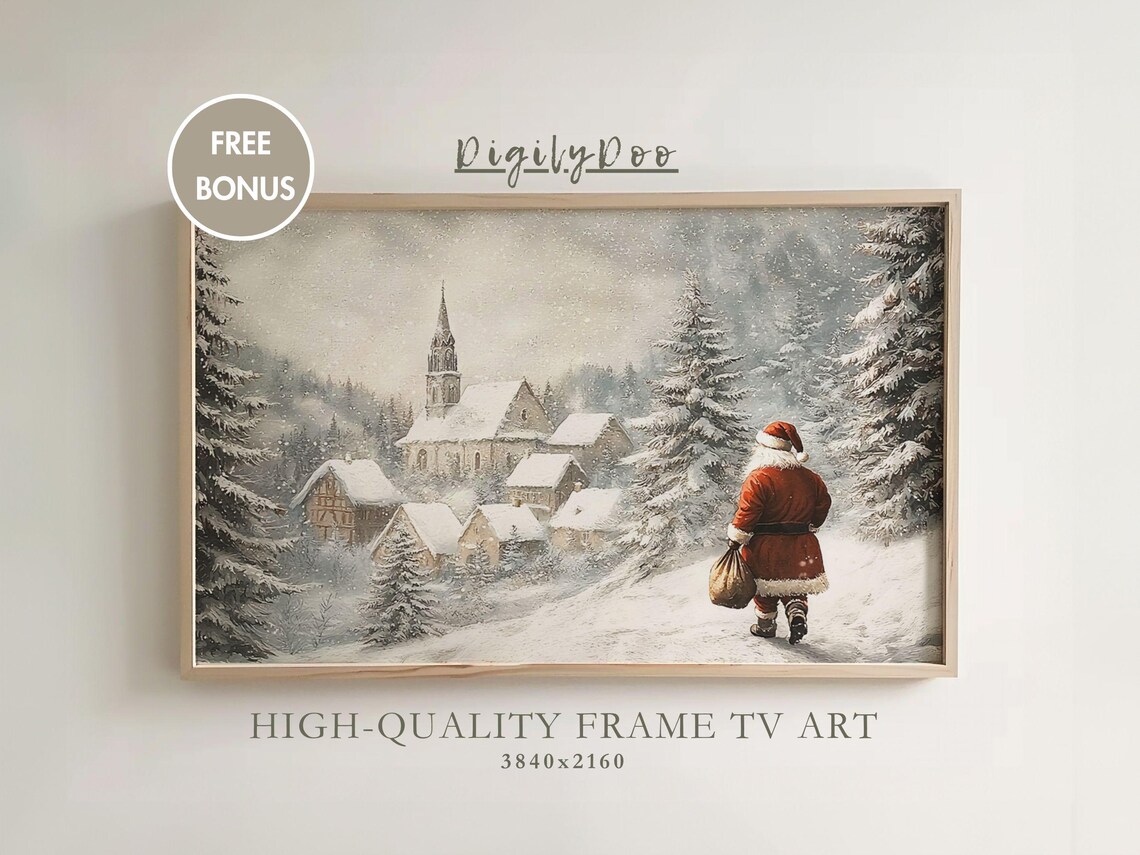 Vintage Santa Claus Christmas Winter Landscape Art Print
