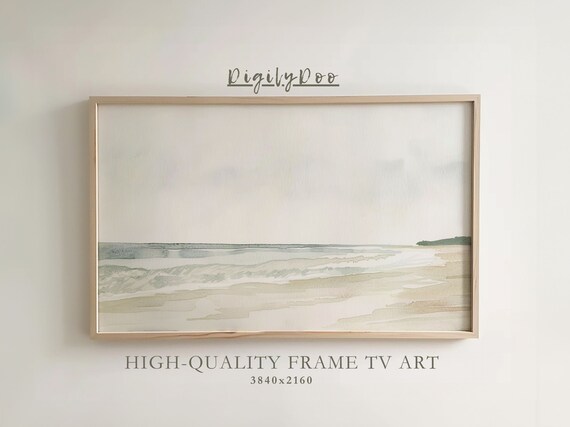 Pale Minimalist Watercolor Beach Calm Seascape Frame TV Print