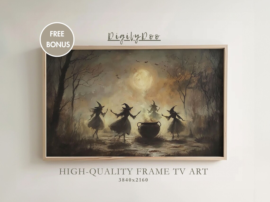 Halloween Witch Sisters Vintage Fall Art Print