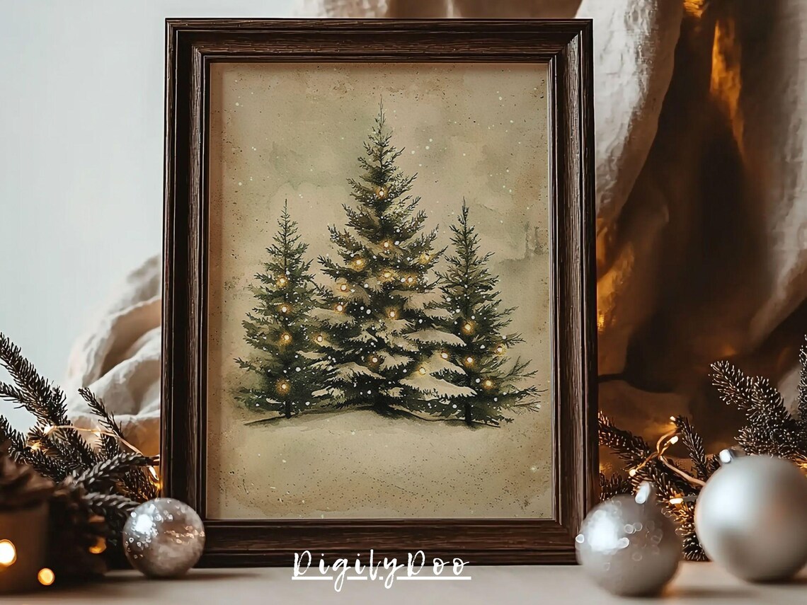 Christmas Pine Trees, Winter Holiday Art Print