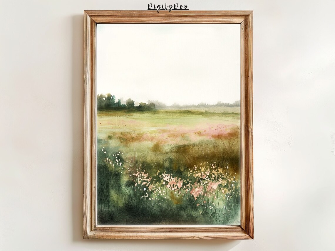 Spring Landscape Art Print, Vintage Cottagecore Decor