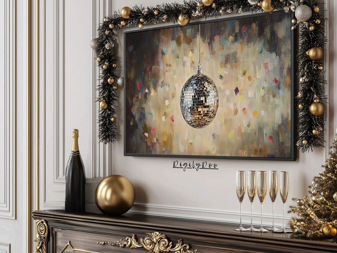 Vintage New Year’s Eve Disco Ball Art Print - Image 3