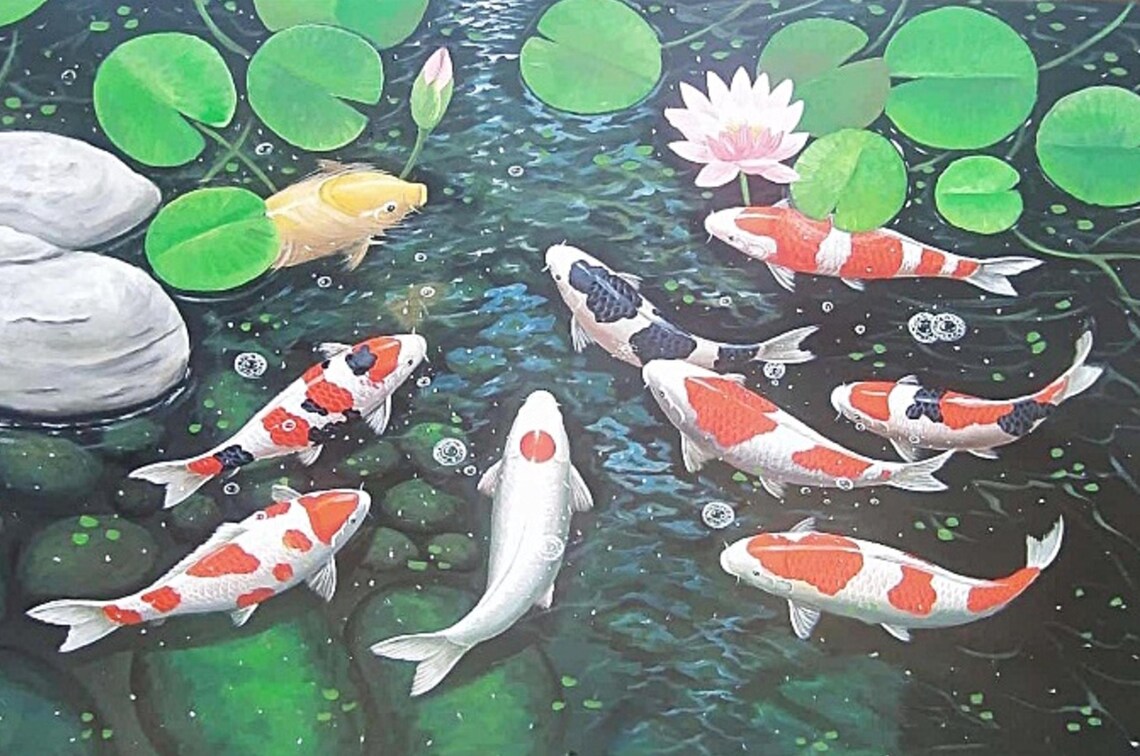 Lifelike Koi Fish Painting, Realistic Style