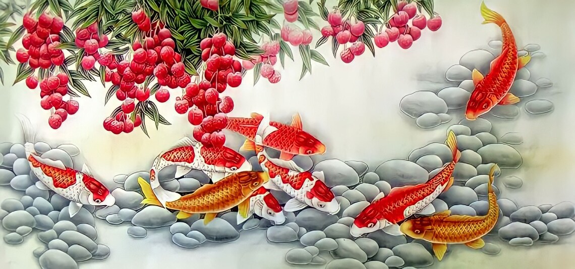 9 Koi Fish Feng Shui Painting With Very Realistic Design - Image 2