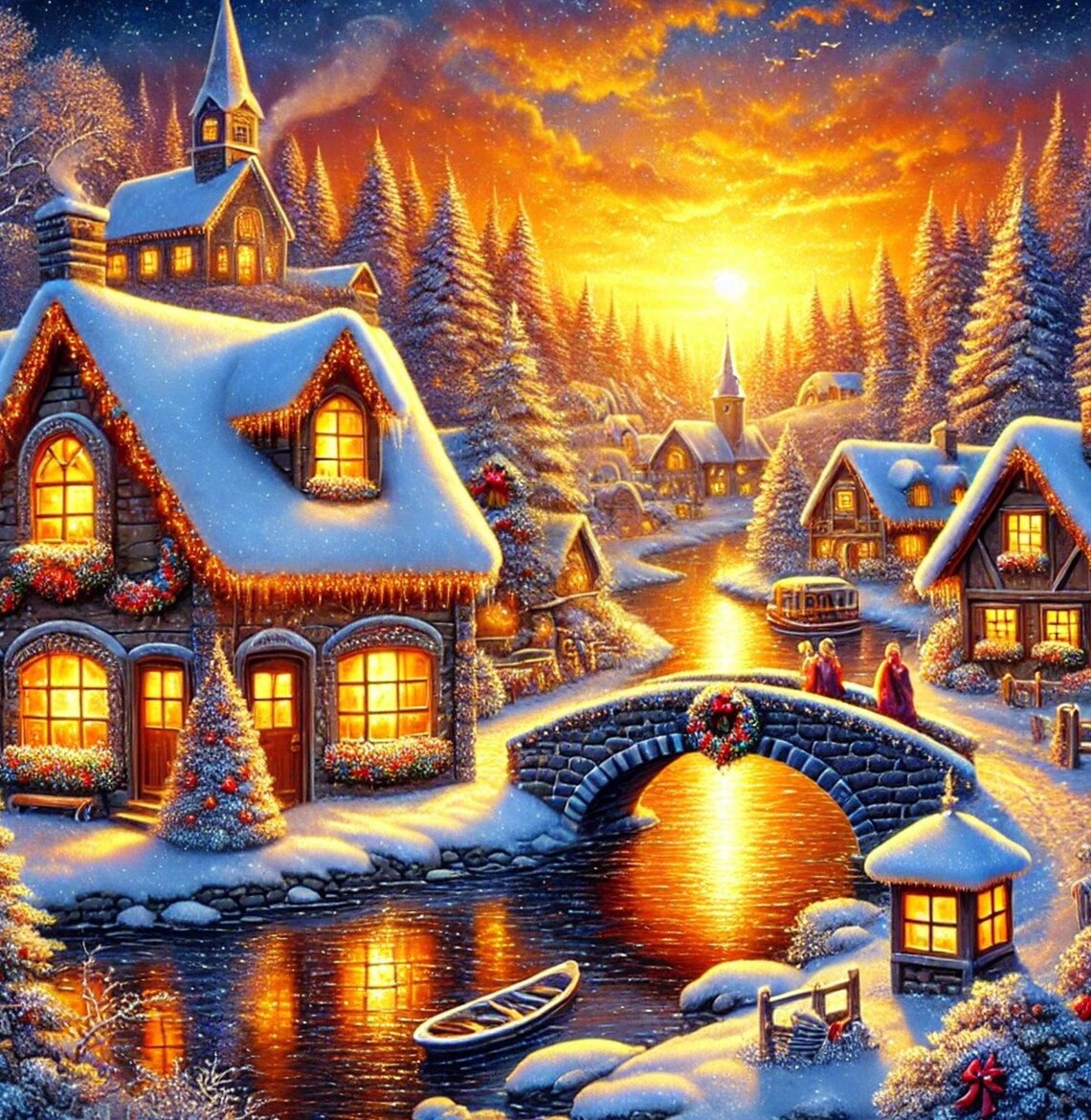 A Sunset Glow Over Winters Charm Art Print
