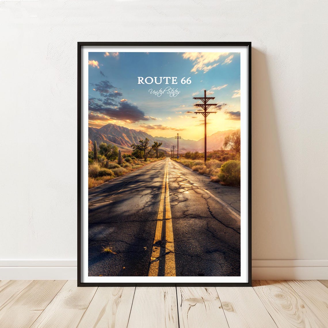 Route 66 United States Sunset Desert Road Long Stretch Travel Poster