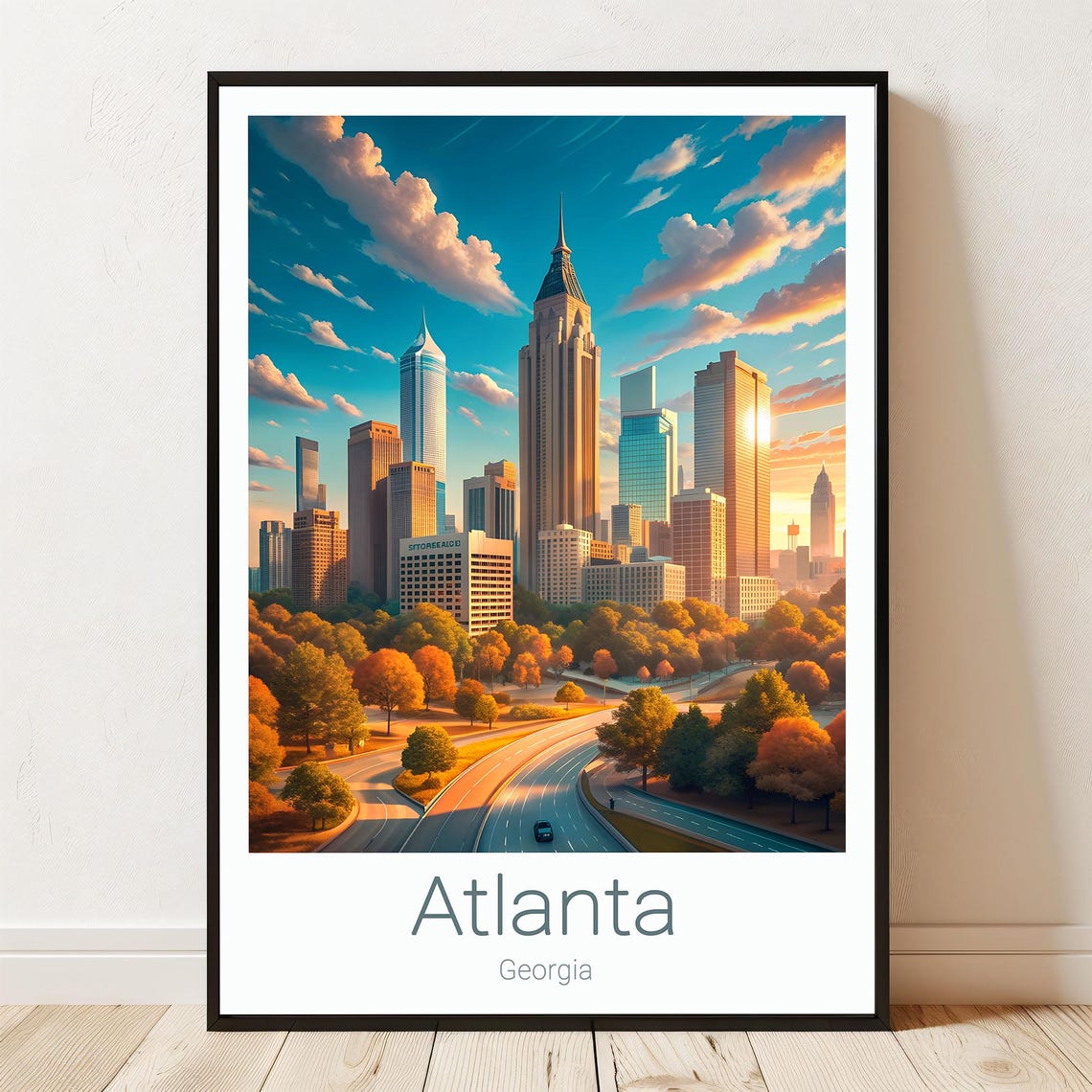 Atlanta Georgia Skyline Sunset Cityscape Modern Travel Art Poster