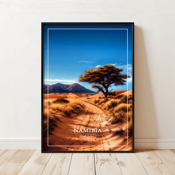 Namibia Reiseplakat Wste Reisedruck Akazienbaum Sanddne Kunst Afrikanische Safari Landschaft Wanddekoration