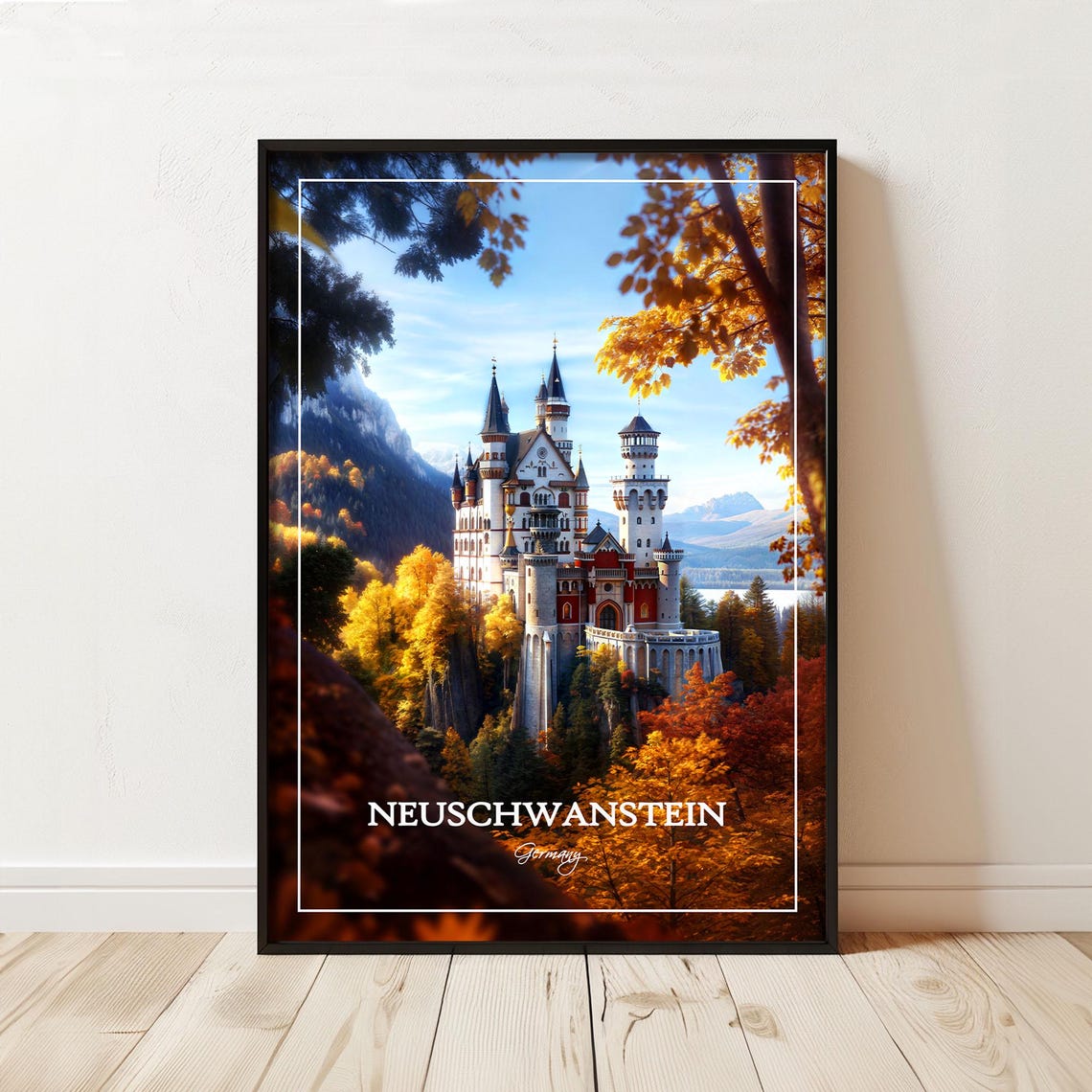Neuschwanstein Castle Autumn Colors Germany Landmark Travel Poster