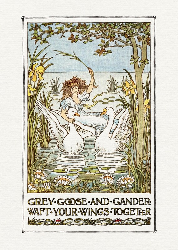 Grey Goose and Gander Mother Goose Vintage Storybook Art Print