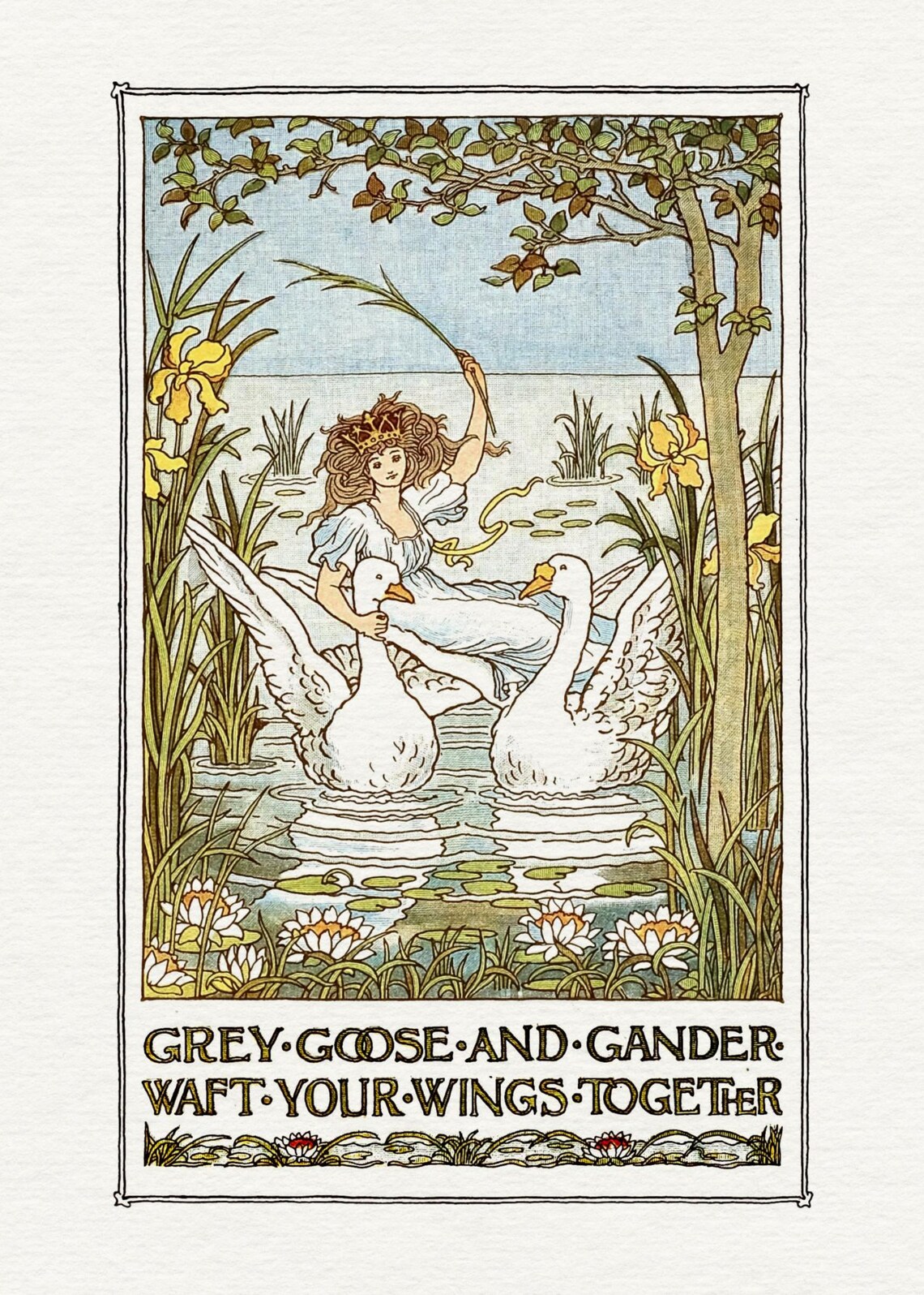 Grey Goose and Gander Mother Goose Vintage Storybook Art Print